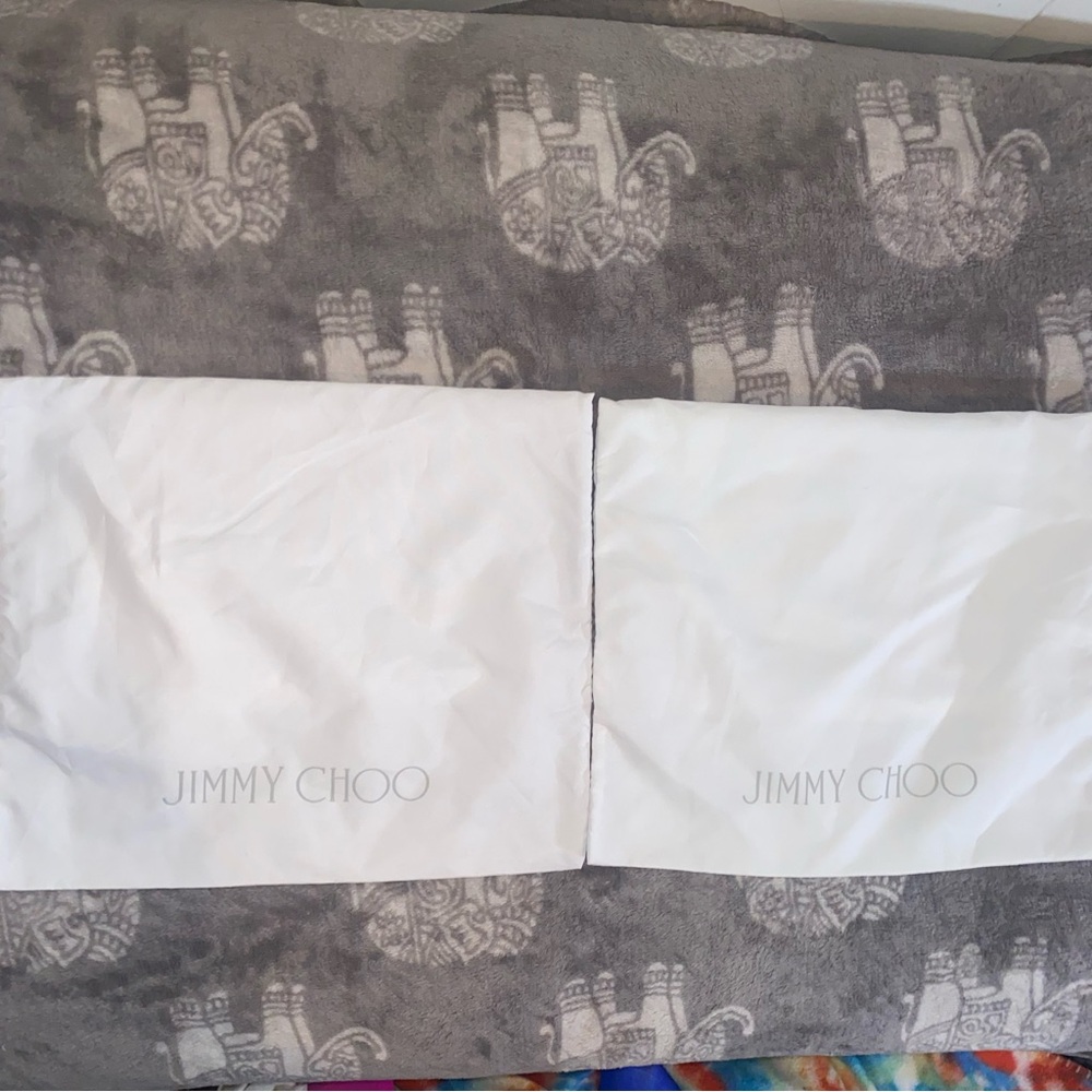 Jimmy Choo White Fabric Dust Bags with Gray Logo - Picture 7 of 8
